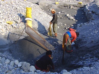 Miners in Nepal working on the river Sai